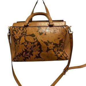 Mellow World Salome Embossed Floral Crossbody Handbag Vegan Leather‎ Cognac